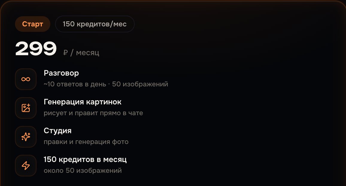 Карточка тарифа «Старт» в разделе «Подписка»